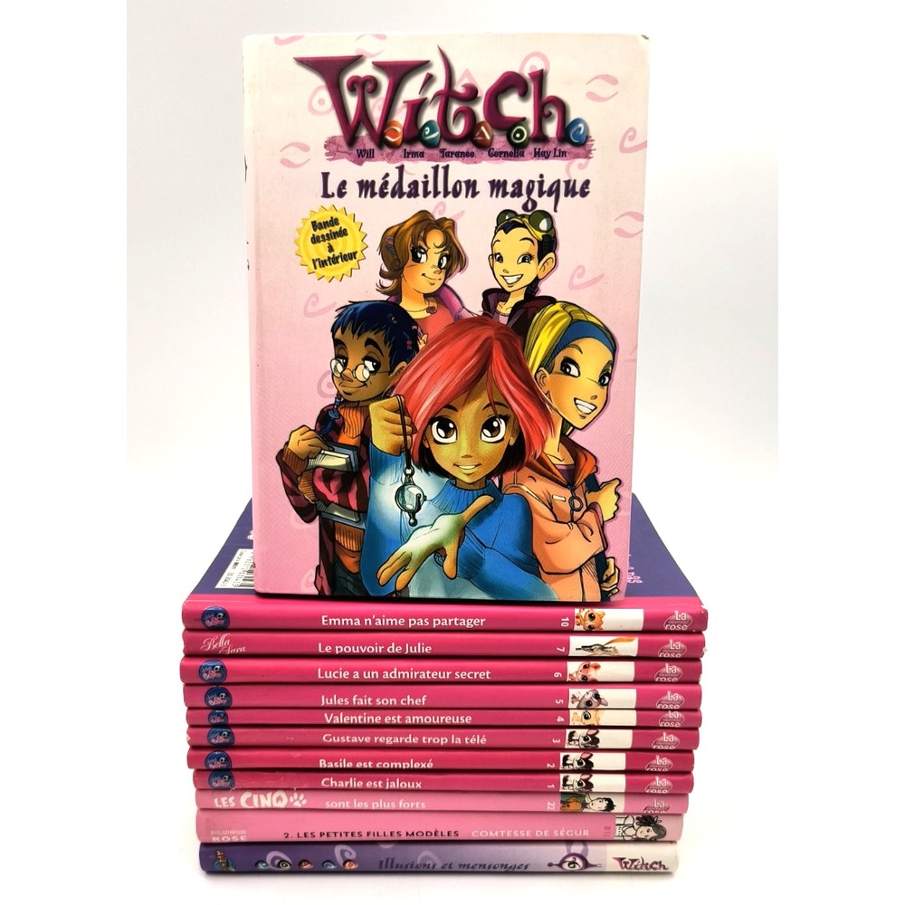12 French Kids Books Lot Littlest Pet Shop WITCH Bella Sara Les Cinq